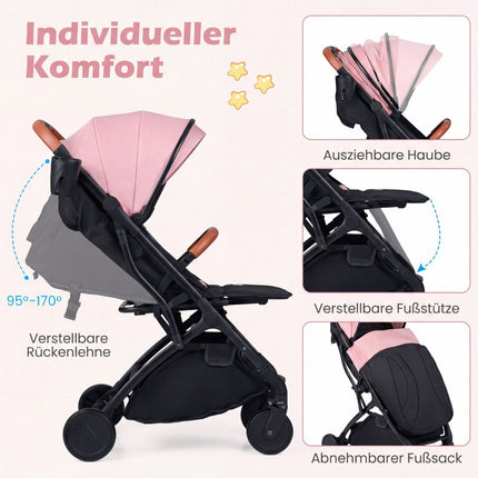 Folding Travel Stroller with Rain Cover, Adjustable Backrest