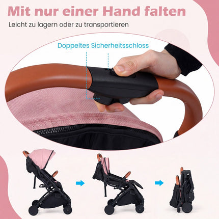 Folding Travel Stroller with Rain Cover, Adjustable Backrest