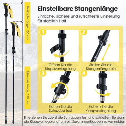 Faltbare Trekkingstöcke, Quick Lock, 115-130 cm, Gelb
