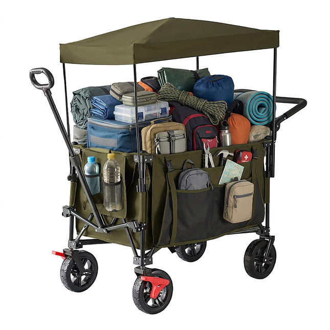 Faltbarer Bollerwagen mit Dach, 200L Fassungsvermögen, 150kg Tragkraft