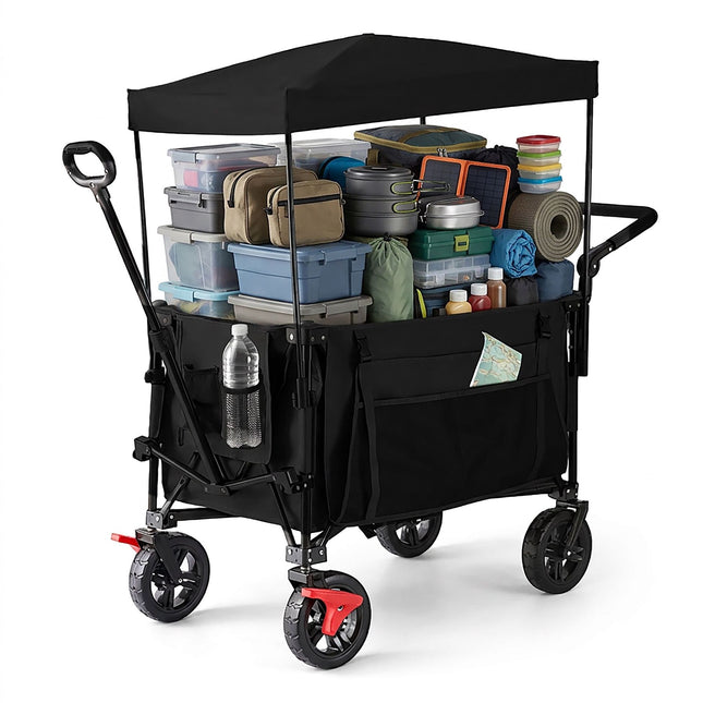 Faltbarer Bollerwagen mit Dach, 200L Fassungsvermögen, 150kg Belastbarkeit