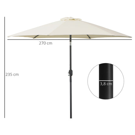 Beiger Aluminium-Gartenschirm – 2,7 m, Handkurbel