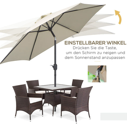Beiger Aluminium-Gartenschirm – 2,7 m, Handkurbel