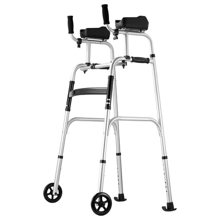 Folding Walker, Height-Adjustable, Removable Armrests, 5 in Wheels