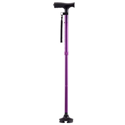 Folding Walking Cane, 8-Level Adjustable Quad Base, Purple