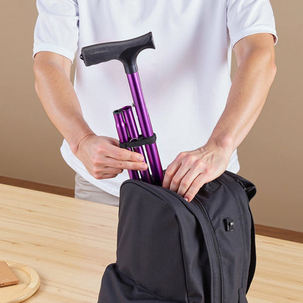 Folding Walking Cane, 8-Level Adjustable Quad Base, Purple