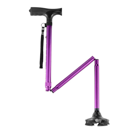 Folding Walking Cane, 8-Level Adjustable Quad Base, Purple