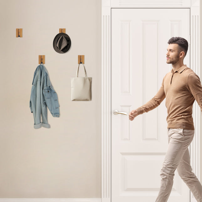 Folding Wall Hooks Set, Bamboo, Space-Saving Design