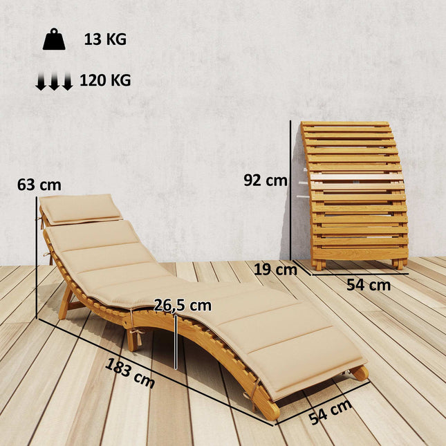Klappbare wetterfeste Holzliege mit Kissen, Beige