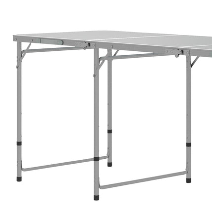 Folding aluminum camping table with 6 chairs, grey