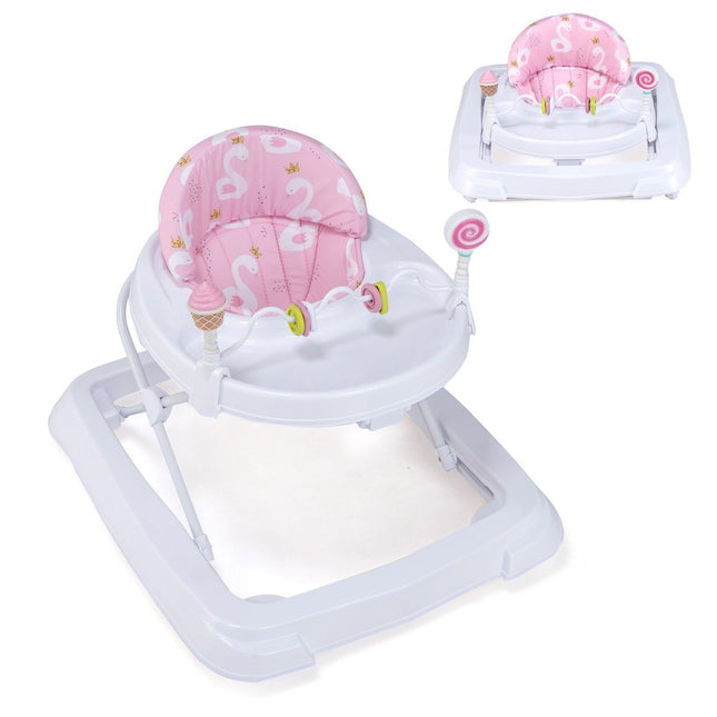 Klappbarer Lauflernwagen mit Rädern, 3-stufig, höhenverstellbar &amp; abnehmbares weiches Sitzkissen, rosa