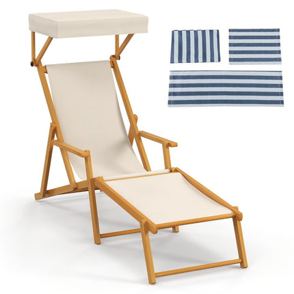 Chaise longue de plage pliante avec auvent inclinable et dossier et repose-pieds réglables