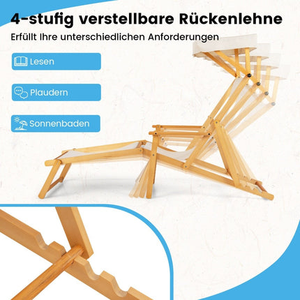 Chaise longue de plage pliante avec auvent inclinable et dossier et repose-pieds réglables