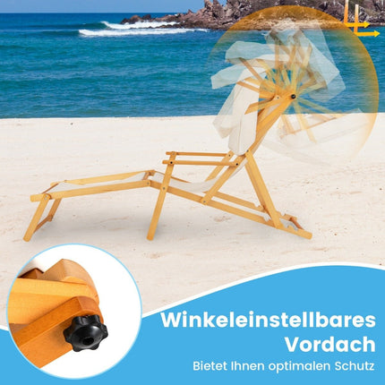 Chaise longue de plage pliante avec auvent inclinable et dossier et repose-pieds réglables