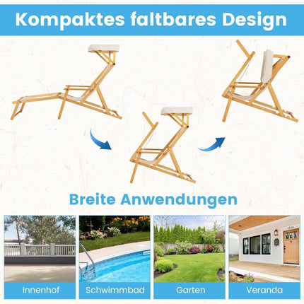 Chaise longue de plage pliante avec auvent inclinable et dossier et repose-pieds réglables