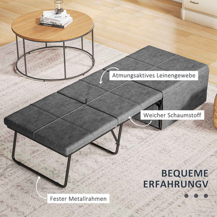 Opklapbed ca. 190x60 cm logeerbed met 8 cm schuimmatras, opvouwbaar reisbed, eenpersoonsbed voor volwassenen, metalen bed belastbaar tot 120 kg, opklapbed voor kantoor, logeerkamer, grijs
