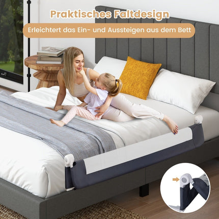 Klappbares Bettgitter mit verstellbaren &amp; Ein-Klick-Faltgurten Bettschutzgitter 150 x 42cm Grau