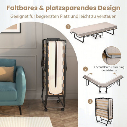 Klappbett Beistellbett mit luxuriöser Matratze 200 x 90 x 41 cm beige Made in Italy Herkunft: Italien