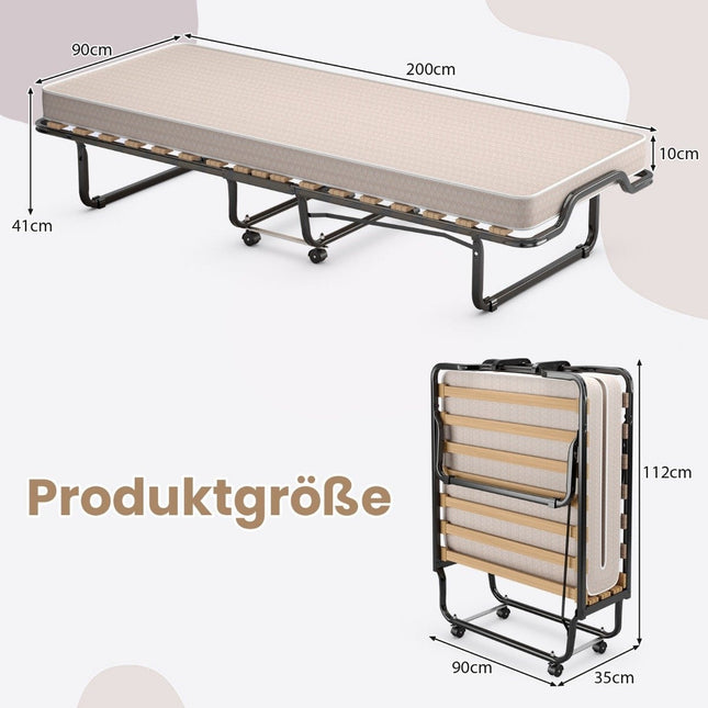 Klappbett Beistellbett mit luxuriöser Matratze 200 x 90 x 41 cm beige Made in Italy Herkunft: Italien