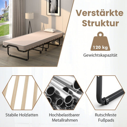 Klappbett Beistellbett mit luxuriöser Matratze 200 x 90 x 41 cm beige Made in Italy Herkunft: Italien