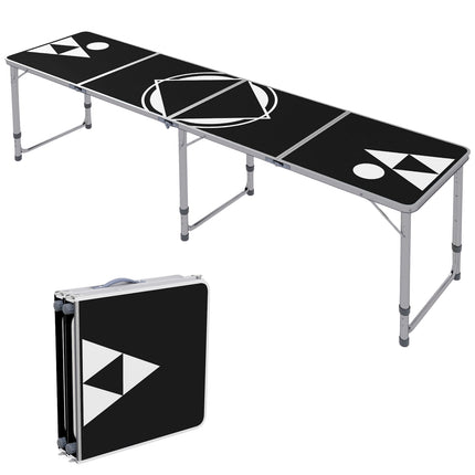 Folding beer pong table 240x60 cm - Adjustable black aluminum