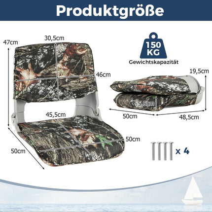 Folding boat seat with low backrest boat chair padded steering chair 50 x 50 x 47 cm