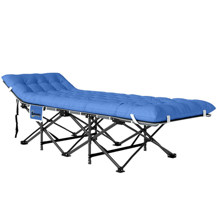 Opvouwbaar campingbedje, campingbedje met matras, kussen, zijvak, 190 x 65 x 37 cm, campingligstoel voor volwassenen, logeerbed tot 150 kg, opklapbed voor buiten, tuin, camping, reizen, donkerblauw