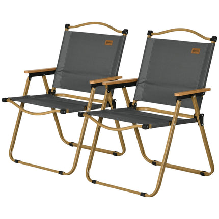 Folding camping chairs Set of 2 - Steel frame, dark grey