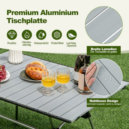 Klappbarer Campingtisch mit Tragetasche, 4-stufig höhenverstellbar 90 x 60,5 x 52 cm silber