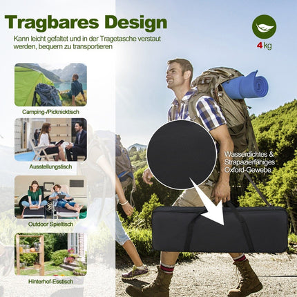 Klappbarer Campingtisch mit Tragetasche, 4-stufig höhenverstellbar 90 x 60,5 x 52 cm silber