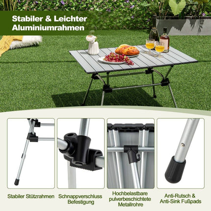Klappbarer Campingtisch mit Tragetasche, 4-stufig höhenverstellbar 90 x 60,5 x 52 cm silber