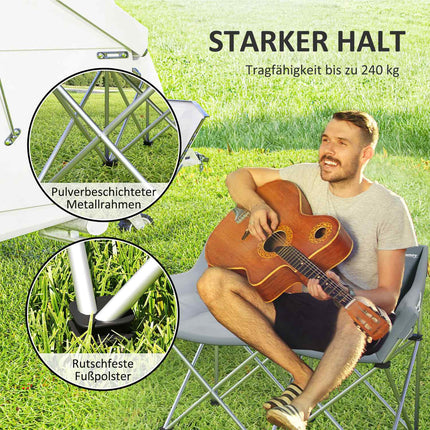 Chaise pliante 2 places chaise de camping pliable avec accoudoirs poche latérale chaise pliante d'extérieur capacité de charge jusqu'à 240 kg chaise de pêche légèrement rembourrée chaise de jardin pour jardin camping plage Aosom