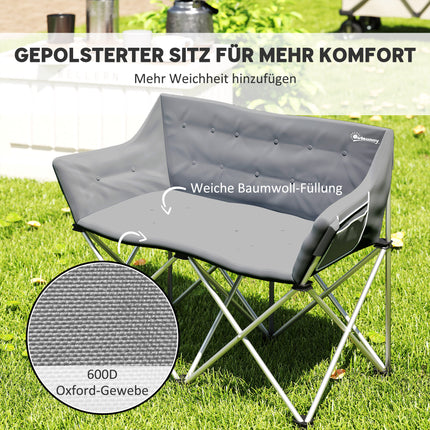 Chaise pliante 2 places chaise de camping pliable avec accoudoirs poche latérale chaise pliante d'extérieur capacité de charge jusqu'à 240 kg chaise de pêche légèrement rembourrée chaise de jardin pour jardin camping plage Aosom