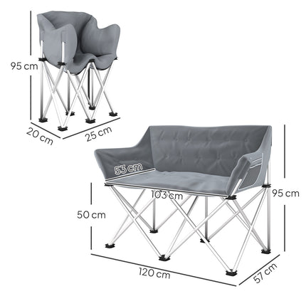 Chaise pliante 2 places chaise de camping pliable avec accoudoirs poche latérale chaise pliante d'extérieur capacité de charge jusqu'à 240 kg chaise de pêche légèrement rembourrée chaise de jardin pour jardin camping plage Aosom