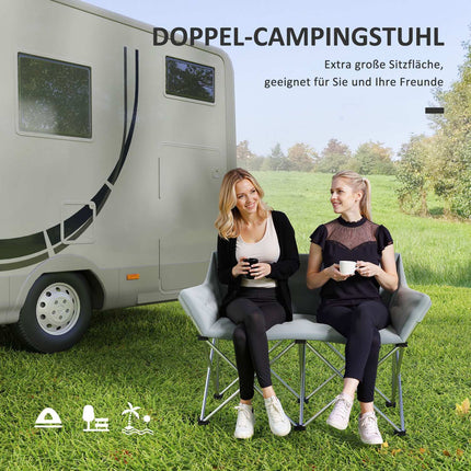 Chaise pliante 2 places chaise de camping pliable avec accoudoirs poche latérale chaise pliante d'extérieur capacité de charge jusqu'à 240 kg chaise de pêche légèrement rembourrée chaise de jardin pour jardin camping plage Aosom