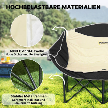Chaise pliante 2 places chaise de camping pliante avec porte-gobelet sac de transport chaise pliante d'extérieur capacité de charge jusqu'à 250 kg chaise de pêche robuste légèrement rembourrée chaise de jardin pour jardin camping plage |