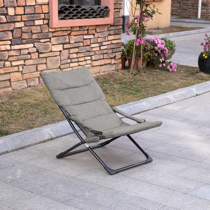 Grauer Klappstuhl - Abnehmbares Kissen, Textil & Stahl