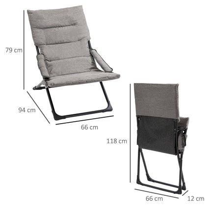 Grauer Klappstuhl - Abnehmbares Kissen, Textil & Stahl