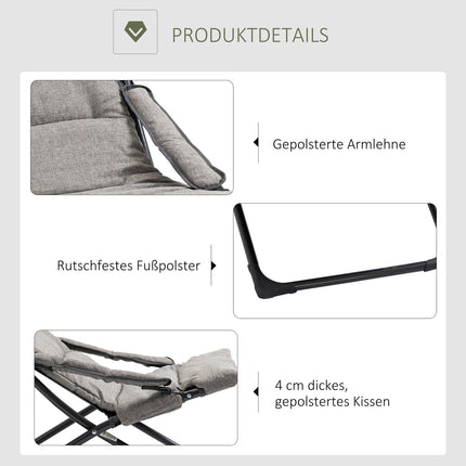 Grauer Klappstuhl - Abnehmbares Kissen, Textil & Stahl