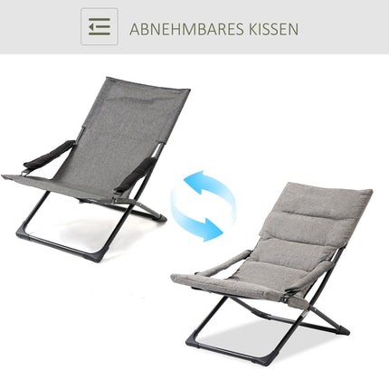 Grauer Klappstuhl - Abnehmbares Kissen, Textil & Stahl