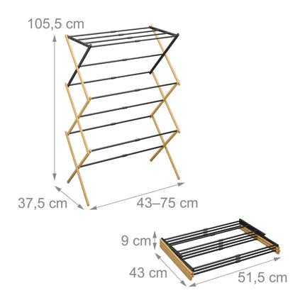 Folding clothes horse in bamboo & metal