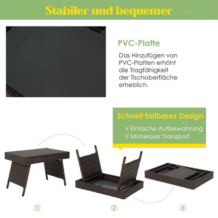 Skládací konferenční a venkovní odkládací stolek s PVC deskou 60 x 40 x 40 cm, hnědá