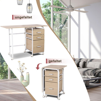 Klappbarer Computertisch mit 3 Schubladen Schreibtisch 105 x 50 x 75 cm natur