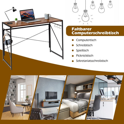 Klappbarer Computertisch, Arbeitstisch mit Metallgestell, Laptoptisch, belastbar bis 115 kg, 100 x 50 x 75 cm, rustikales Braun