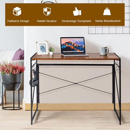 Klappbarer Computertisch, Arbeitstisch mit Metallgestell, Laptoptisch, belastbar bis 115 kg, 100 x 50 x 75 cm, rustikales Braun