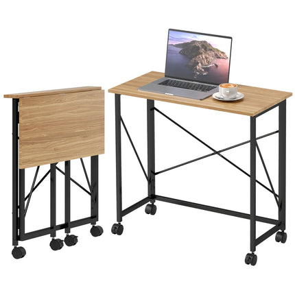 Skládací psací stůl na kolečkách, úsporný, ocel, MDF