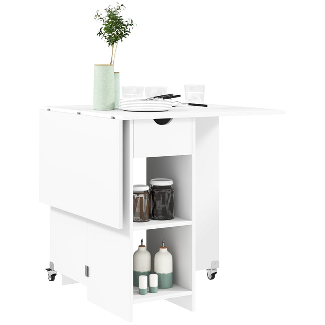 Opklapbare eettafel, mobiele keukentafel voor 2-4 personen met open planken, 1 lade, klaptafel voor kleine kamers, eetkamer 114,5 x 70 x 75 cm, wit
