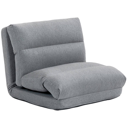 Adjustable floor chair with bed function, linen look, grey