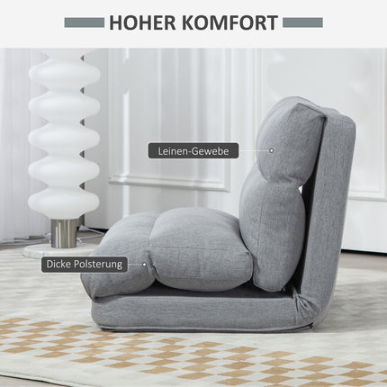 Adjustable floor chair with bed function, linen look, grey