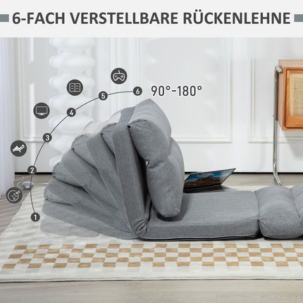 Adjustable floor chair with bed function, linen look, grey